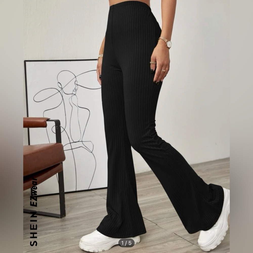 SHEIN EZwear Solid Ribbed Flare Leggings